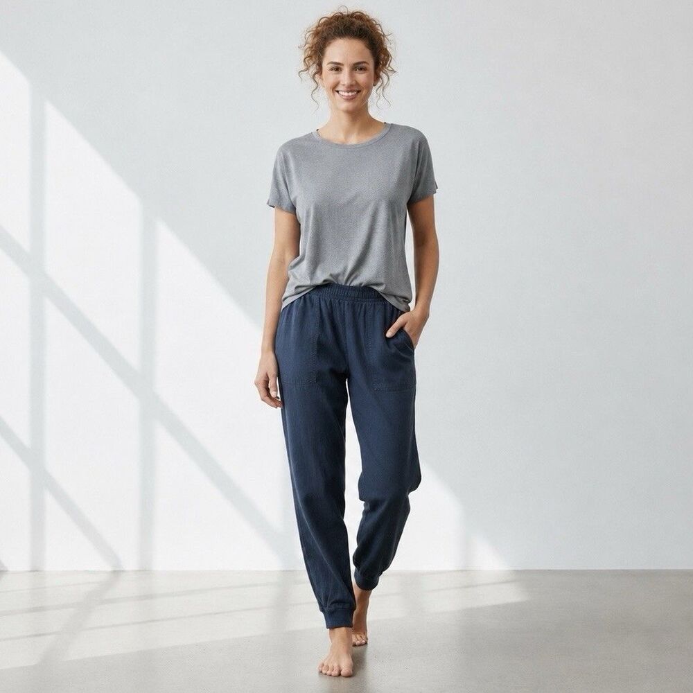 Faherty Arlie Day Pants Small Navy Tencel Linen Blend Jogger Pull On